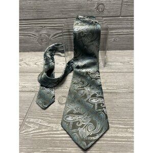 Murano Men’s Neck Tie 100% Silk Green Blue White Paisley